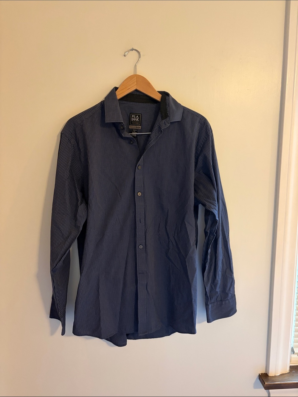 Jos A Bank Men's Navy Micro-Check Dress Shirt